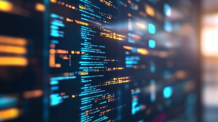 Vibrant Abstract Representation of Digital Data Flow and Programming Code on a High-Tech Background in a Futuristic Environment