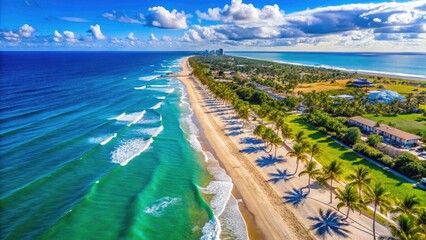 Aerial View of Delray Beach, Florida - Scenic Beach, Palm Trees, Crystal Clear Water, Sunlit Shoreline, Vibrant Sand, Coastal Paradise, Summer Vibes, Tropical Escape, Ocean Breeze