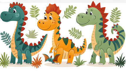 Fototapeta premium Charming Dino Pals Ready for Adventure .