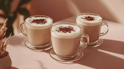 Cozy Coffee Cups with Creamy Toppings on a Soft Background