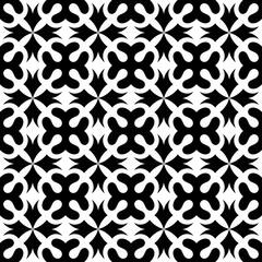 Seamless black and white geometric pattern with abstract and symmetrical shapes. Suitable for backgrounds, wallpapers, textiles, fabrics and various creative projects.