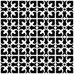 Seamless black and white geometric pattern with abstract and symmetrical shapes. Suitable for backgrounds, wallpapers, textiles, fabrics and various creative projects.