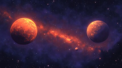Two Fiery Planets Orbiting Within a Cosmic Nebula
