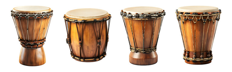 set of chic African drum isolated on transparent background, cut out
