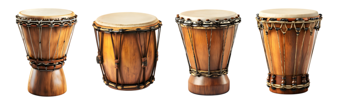 set of chic African drum isolated on transparent background, cut out