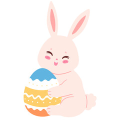Cute pastel Easter bunny with easter egg cartoon doodle illustration