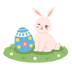 Cute easter bunny with easter egg cartoon character illustration