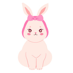 Cute pastel Easter bunny wearing coquette bow cartoon character doodle illustration