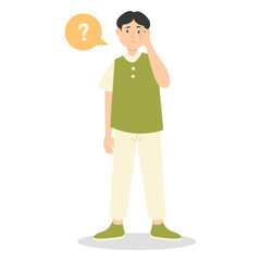 People Think and Solve Question. Confused Situation. Flat Cartoon Vector Illustration