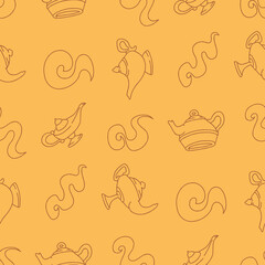Outline Magic Lamp Smoke  Thumbtack Vector Seamless Pattern illustration for Print, Wallpaper, Decoration.