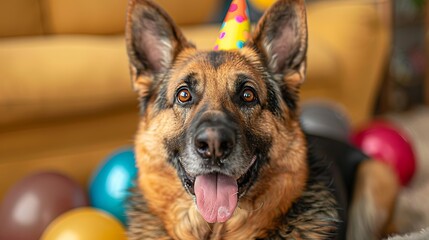 A Playful Dog and Cat Celebrating a Birthday Together with Balloons and Cake 