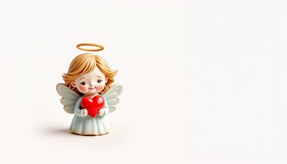 Ethereal Angel with Golden Halo Gracefully Presenting Heart in Serene White Setting