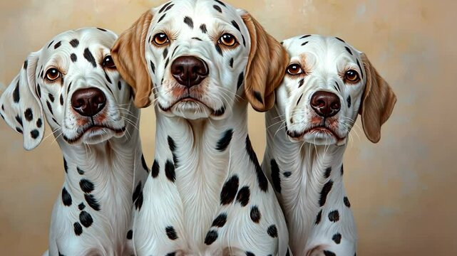 The painting captures the distinct features of a Dalmatian's spotted coat, highlighting the breed's unique and striking appearance.