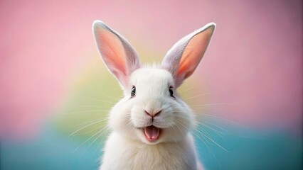 Obraz premium Cute White Bunny Smiling for Easter Celebration, Perfect Pet Portrait with High Depth of Field, Isolated Background for Spring Festivities