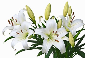 Fototapeta premium A close-up of a branch of white lilies with a blurred background