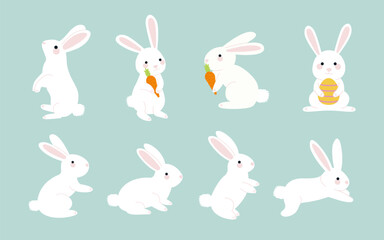 Cute Bunny in Various Poses, Spring Easter Bunny
