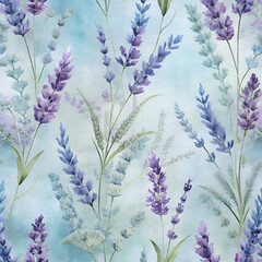 Naklejka premium Watercolor Lavender Flowers. A Delicate Floral Pattern