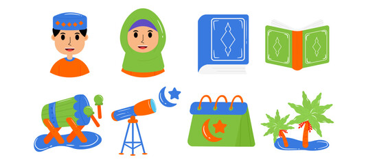 bundle set Ramadhan Islamic  Elements collection, Style Flat background white. vector illustration