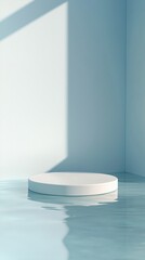 Empty white podium on water surface with light blue background