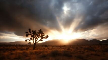 Lone Tree Against Stormy Clouds with Sun Rays - for instagram social media content marketing branding graphic design and blogs
