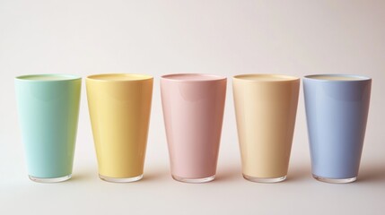 Vibrant Milk Glasses with Natural Lighting on White Background