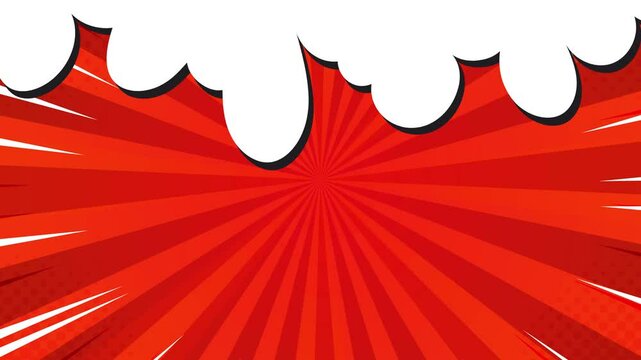 shapes explosion forming a dynamic comic abstract illustration on a vibrant red background seamless 4k video background motion pop art design