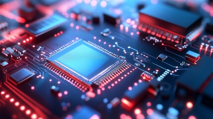 Obraz premium Close-Up Analysis of Circuit Board Under Light