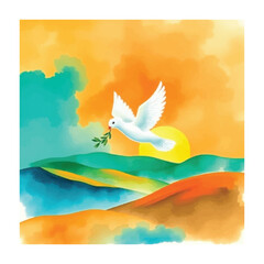 Peaceful Dove of Hope Soars Above a Sunrise Landscape
