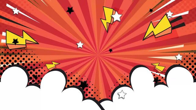 dynamic comic style with modern burst and explosive effects on vibrant background seamless 4k video background motion pop art design