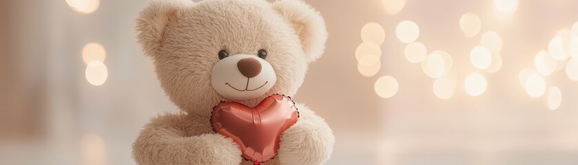 Romantic Close up of a Cuddly Teddy Bear Holding a Heart Shaped Gift