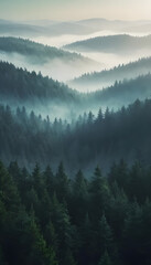 Naklejka premium Gradient calming nature foggy forest view phone wallpaper background, ai generated