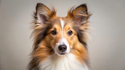 Minimalist Portrait of a Sheltie Dog in Soft Natural Light, Emphasizing Textures and Colors, Perfect for Dog Lovers, Pet Enthusiasts, and Minimalist Art Collectors