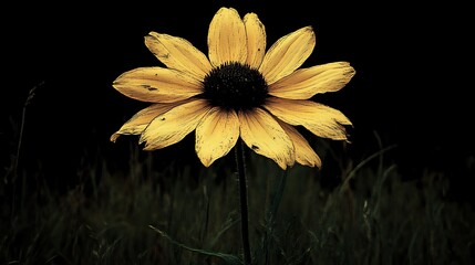 Golden Black Eyed Susan Flower in Dark Setting