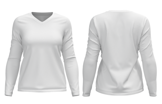 white women v neck longsleeve tshirt jersey front and back view