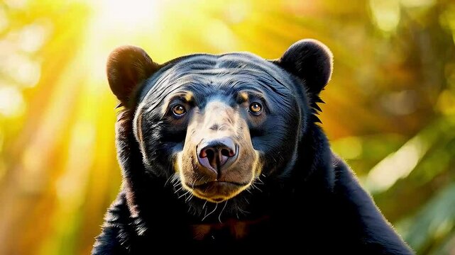 a black bear  with  the sun  shining behind it
