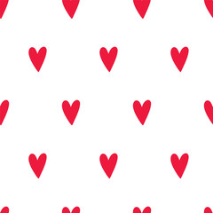 Seamless Pattern of Red Hearts on White Background Displaying Love and Romance