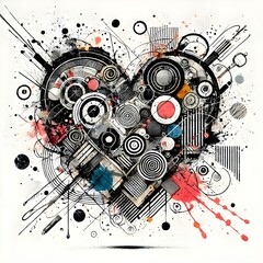 Obraz premium Generative AI, Mixed media heart combining paint splatter, pen lines, and collage-style texture. Artistic chaos with controlled composition. 