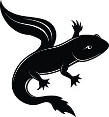 Fototapeta premium Black Silhouette Axolotl Vector Illustration: Cute Amphibian with Feathery Gills, Aquatic Salamander Graphic, Isolated Clip Art Image