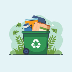 A flat vector illustration of Recycle Garbage Bin Drawing isolated for web design and app icons
