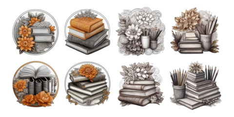 Elegant Illustrations of Books with Floral Elements