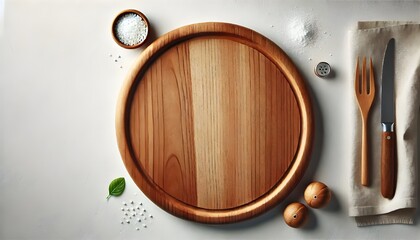 Fototapeta premium wooden plate or cutting board top view isolated on white or transparent png