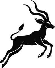 Fototapeta premium Black Silhouette of a Leaping Impala Antelope: Wildlife Illustration, African Animal Art, Vector Design, Nature Graphic