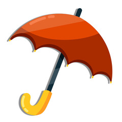 Orange umbrella vector isolated on white background. Colorful umbrella icon. Parasol for rainy weather. Umbrella vector illustration in cartoon style. Rainy season design element. Umbrella for kids.