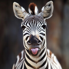 Naklejka premium A playful zebra sticking its tongue out against a natural background
