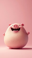 Happy Pink Pig: Cute Cartoon 3D Render