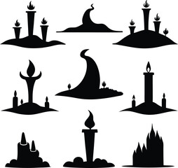 Black Silhouette Candle Illustrations: Witchcraft, Magic, Spooky Halloween Decor, Vector Graphics, Clip Art, Icon Set