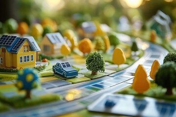 Miniature Solar House Model Car Green Cityscape