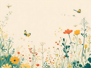 Watercolor Wildflowers Butterflies Meadow Garden