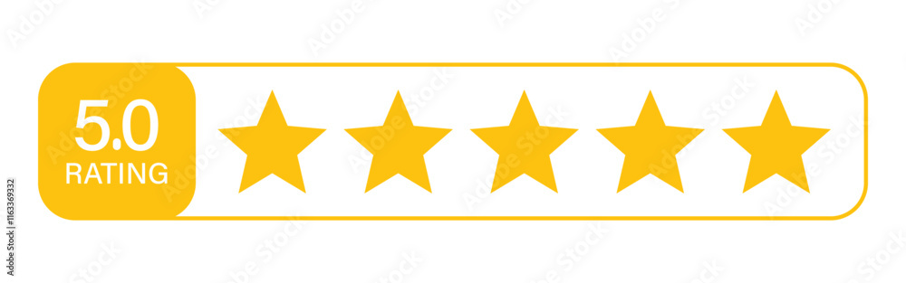 Fototapete 5 star icon. symbol of customers rating for product or service. yellow five star sign with text for 