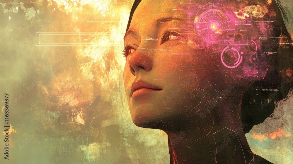 Poster futuristic ai interaction with data visualization concept